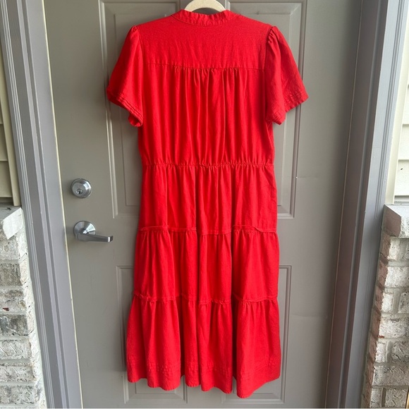 Cynthia Rowley Red Tiered Linen Midi Dress - Picture 2 of 8